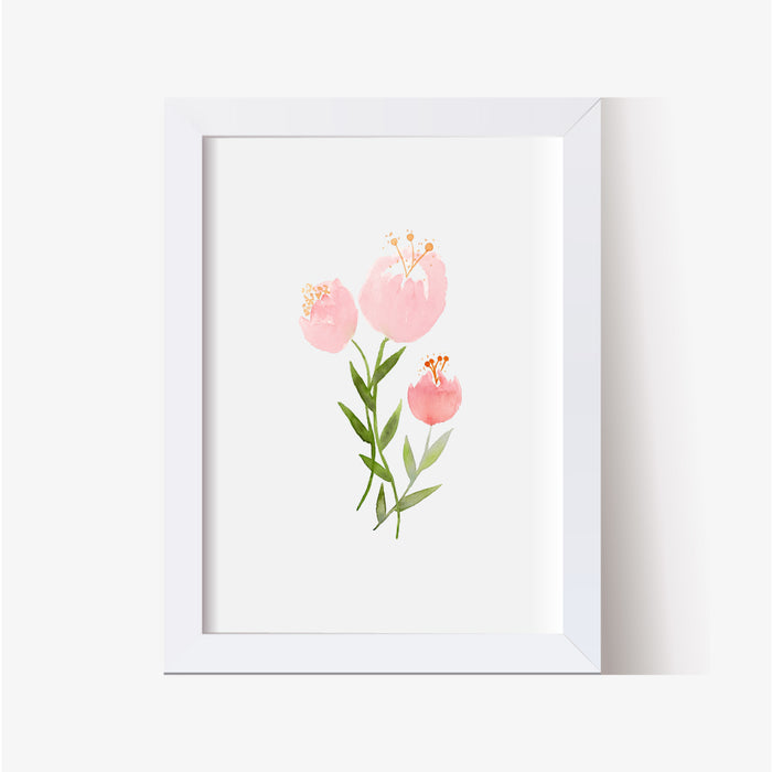 Pink Tulips Watercolor Art Print