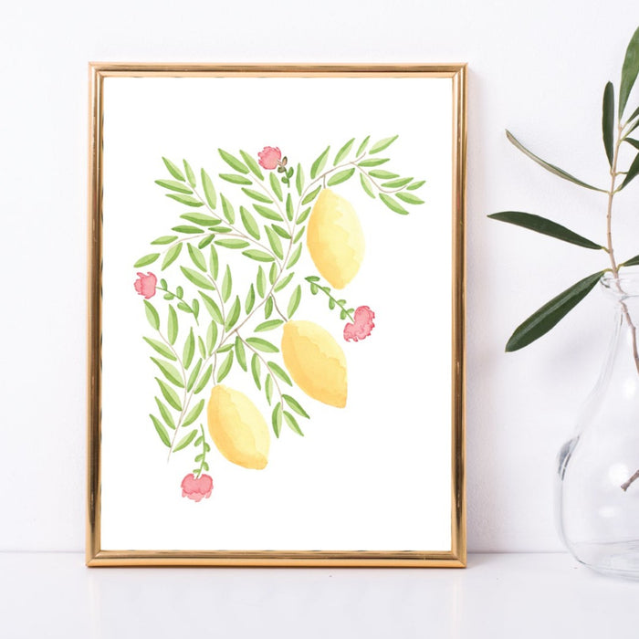 Lemons and Blooms Watercolor Art Print