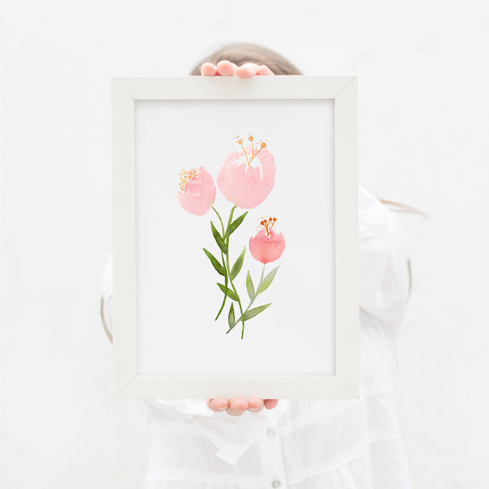 Pink Tulips Watercolor Art Print