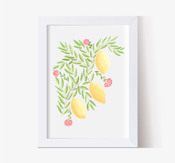 Lemons and Blooms Watercolor Art Print